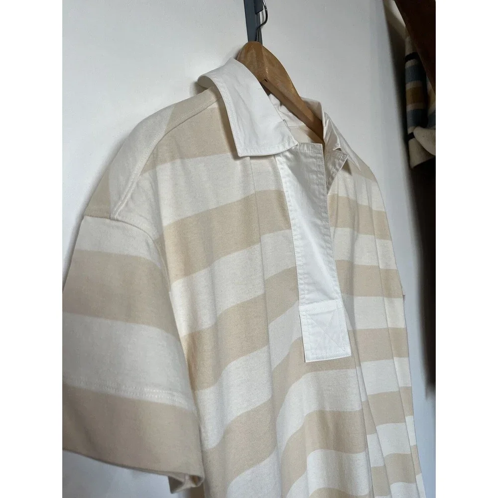 NWT Everlane Tan White Stripe Organic Cotton Polo Dress Size XS